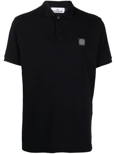 Stone Island Logo-patch Short-sleeved Polo Shirt In Black