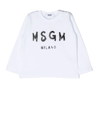 Msgm Babies' Logo-print Long-sleeved T-shirt In White