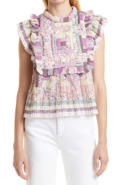 Sea Naya Pleated Quilted Floral-print Voile Top In Neutral