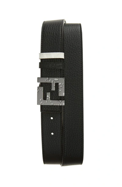 Fendi Leather Logo Buckle Belt In Black Pearl