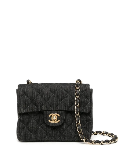 Pre-owned Chanel 1998 Mini Denim Classic Flap Crossbody Bag In Black
