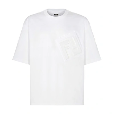 Fendi Logo Embossed Cube-shaped T-shirt In Blanc