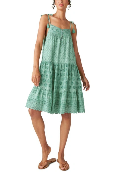 Lucky Brand Women's Tie-sleeve Tiered Eyelet Dress In Mineral Blue