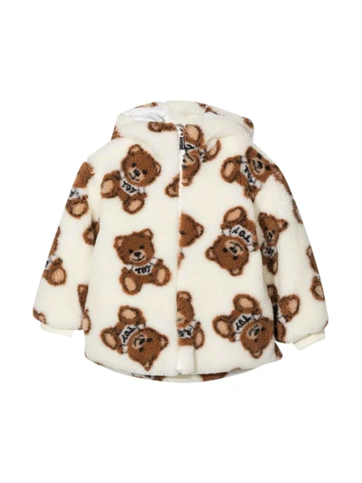 Moschino Kids' Printed Faux Leather Coat In Cloud Toy Peluche