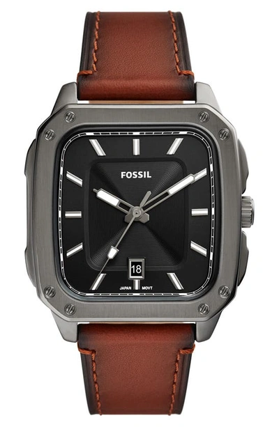 Fossil Men's Inscription Brown Leather Strap Watch, 42mm
