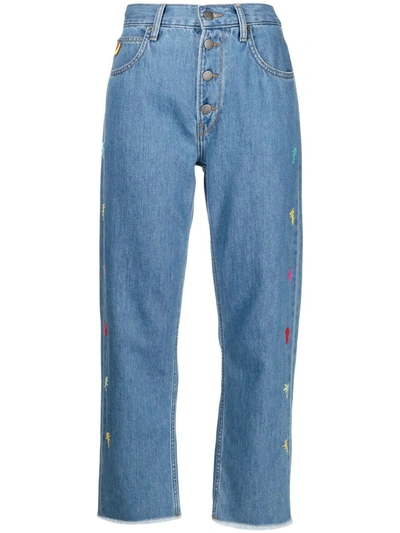 Mira Mikati Embroidered Straight-leg Jeans In Light Indigo
