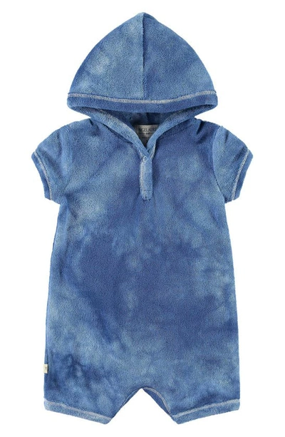 Paigelauren Babies' Tie Dye French Terry Hooded Romper In Marble Blue
