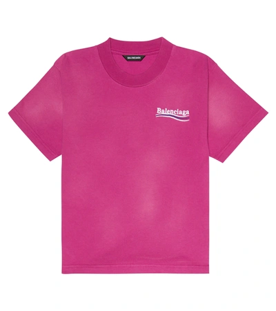 Balenciaga Embroidered Cotton Jersey T-shirt In 桃红色