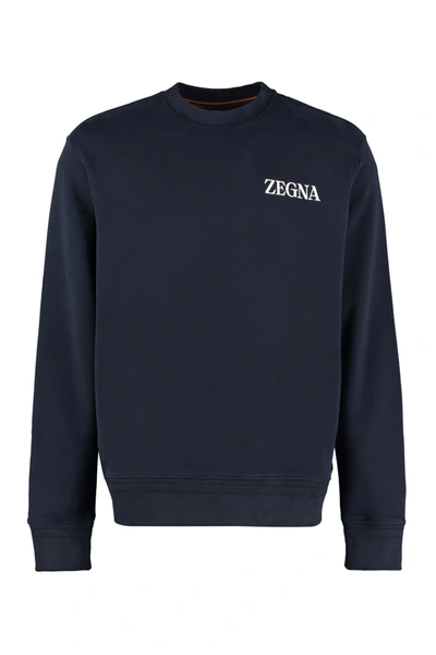 Z Zegna Logo Detail Cotton Sweatshirt In Black