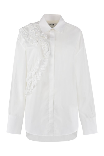 Msgm Ruffled Cotton Shirt In White