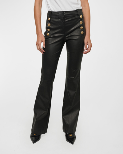 Derek Lam 10 Crosby Robertson Button-embellished Leather Flared Pants In Black