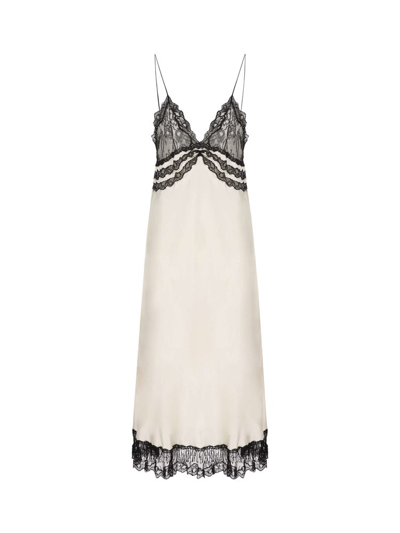 Saint Laurent Lace-trimmed Silk Satin Slip Dress In White,black