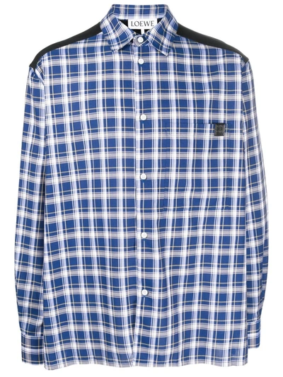 Loewe Fleece Back Checked Long-sleeve Shirt In Blue