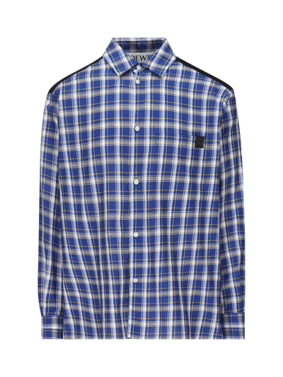 Loewe Fleece Back Checked Long-sleeve Shirt In Blue