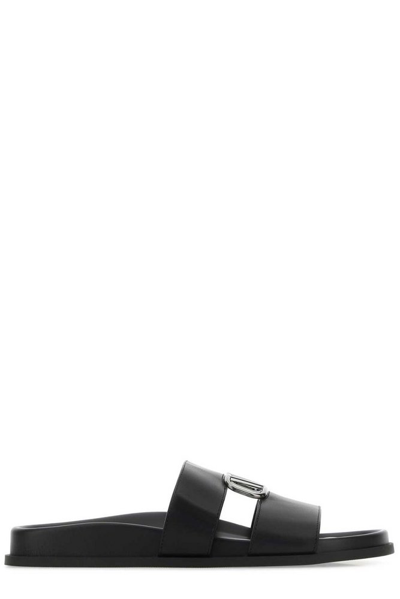 Valentino Garavani Logo-plaque Calf Leather Sandals In Black