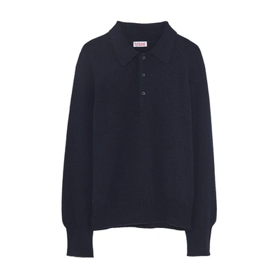 Tricot Recycled Cashmere Polo Sweater In Dark Navy