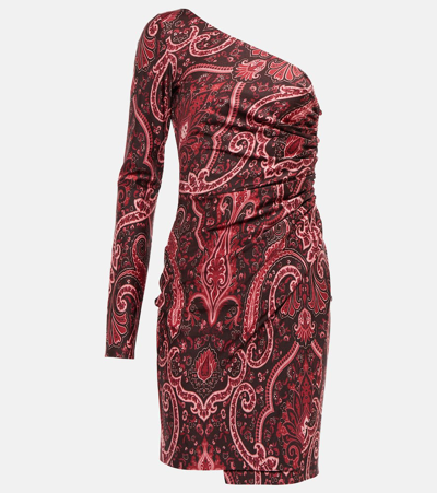 Etro Printed Jersey One Sleeved Mini Dress In Purple
