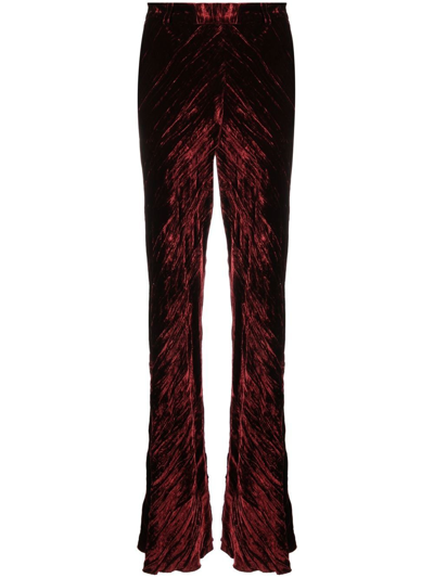 Etro Artemisia Crinkled-velvet Wide-leg Pants In Burgundy