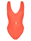Tory Burch Miller Plunge Swimsuit In Orange