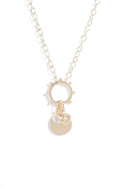 Anzie Dewdrop Marine Story Catcher Diamond Charm Necklace In Moonstone