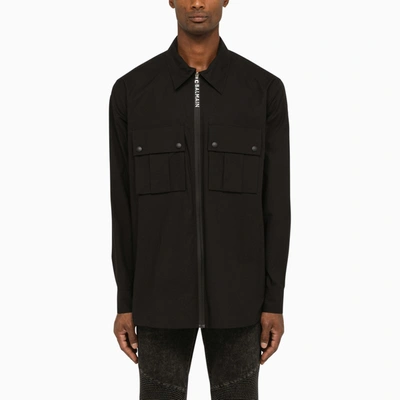 Balmain Black Cotton Shirt With Zip