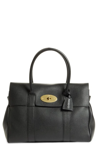 Mulberry Bayswater Pebbled Leather Satchel In Black/ Brass