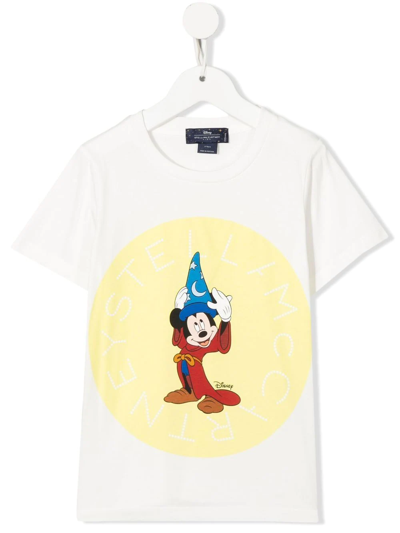 Stella Mccartney Kids' Mickey Mouse-print Short-sleeved T-shirt In Ivory