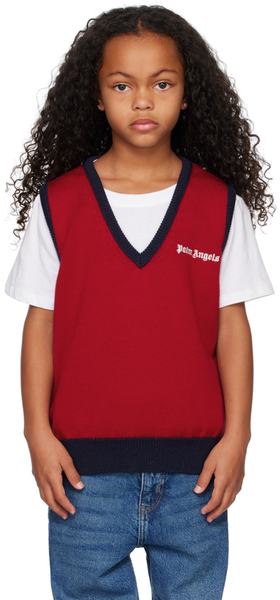 Palm Angels Red Vest For Boy With Logo In Red White