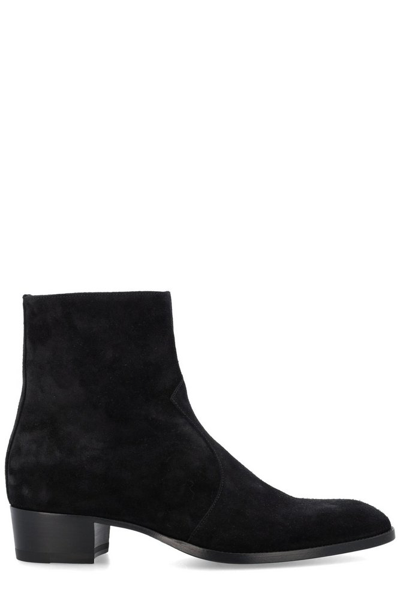 Saint Laurent Men's Wyatt 40 Leather Zip Ankle Boots In Nero