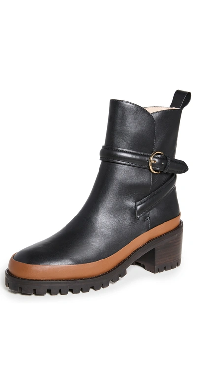 Ulla Johnson Lennox Leather Buckle Ankle Booties In Noir