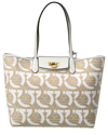 Ferragamo Travel Gancini Canvas Tote Bag In White