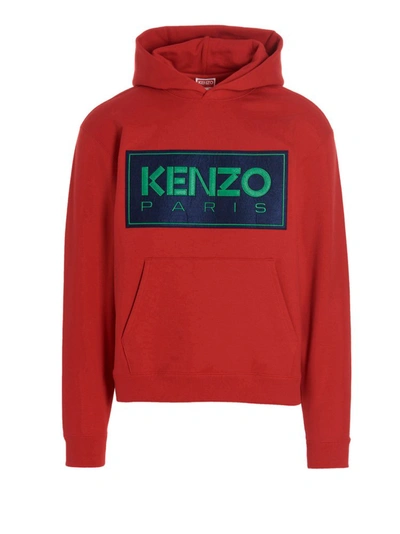 Kenzo Logo-print Stretch-cotton Hoody In Red