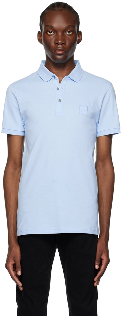 Hugo Boss Passenger Blue Piqué Stretch-cotton Polo Shirt In Open Blue 460