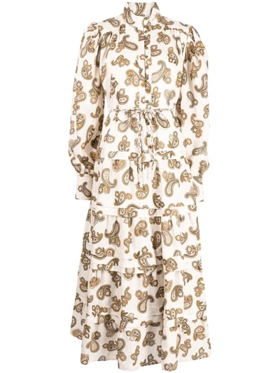Alemais Mia Tiered Paisley-print Linen Midi Dress In Cream Paisley