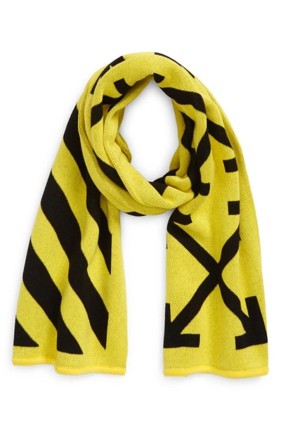 Off-white Kids' Arrow Reversible Cotton Scarf In Yellow Black
