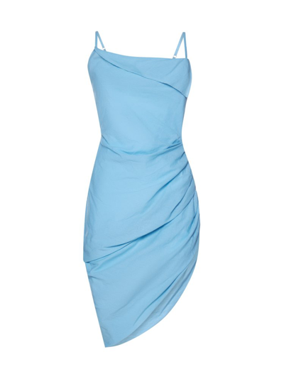 Jacquemus La Robe Saudade Asymmetric Draped Mini Dress In Blue