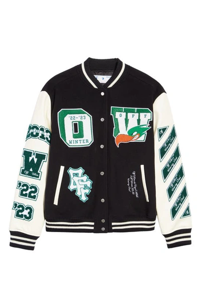 Off-white Embr Patches Embroidered Varsity Jacket In Black
