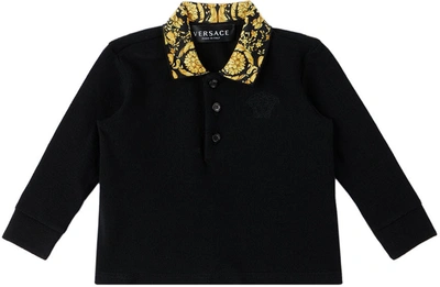 Versace Boys Black Cotton Polo Shirt