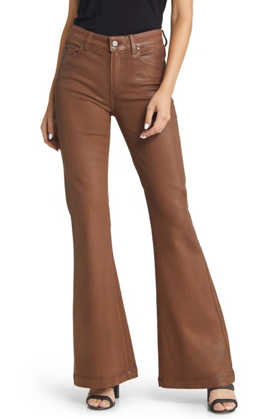 Paige Genevieve High-rise Coated Stretch Flare Jeans In Cognac Luxe Coating