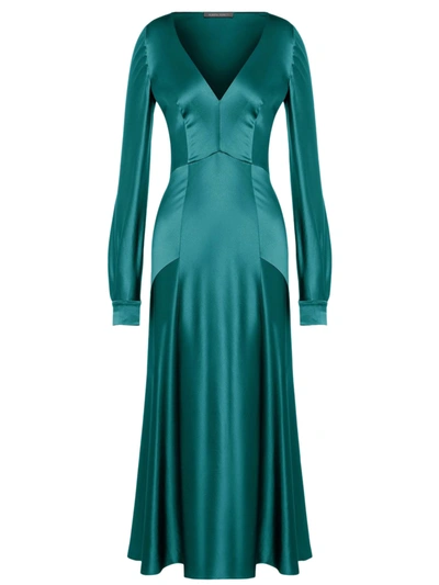 Alberta Ferretti V-neck A-line Silk-satin Midi Dress In Green