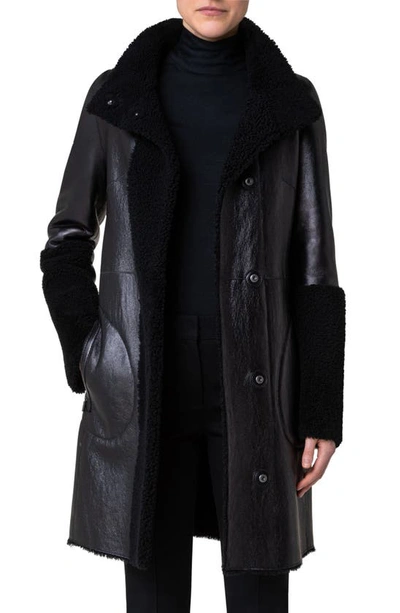 Akris Punto Genuine Shearling Coat In Black