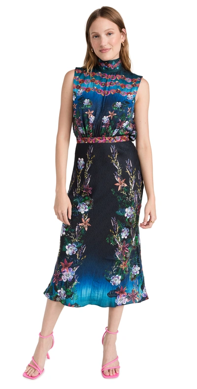 Saloni Fleur Tie-back Silk Midi Dress In Multi