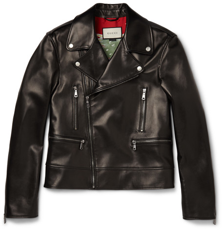 Gucci Leather Biker Jacket With Appliqués In Black | ModeSens