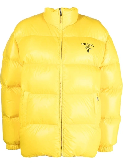 Prada Yellow Re-nylon Padded Jacket With Logo In Giallo