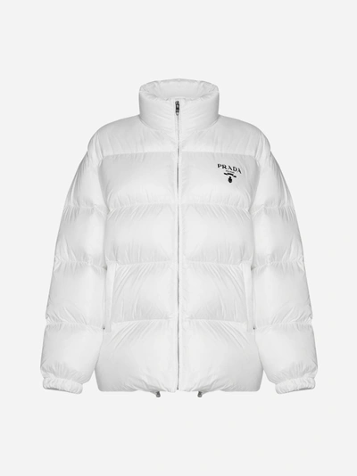 Prada White Re-nylon Padded Jacket With Logo In Bianco