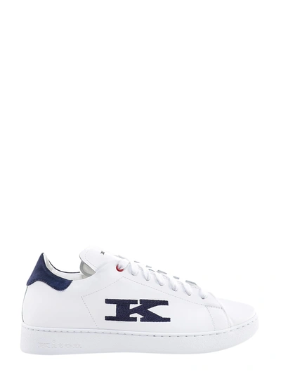 Kiton Logo Embroidery Sneakers In Bianco-blu