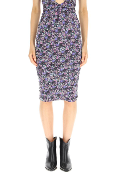 Isabel Marant Allover Floral Printed High Waist Skirt In Viola