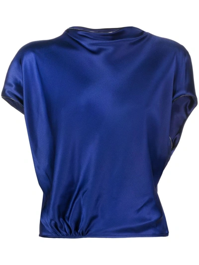 Giorgio Armani Satin Blouse With Short Sleeves In Blue