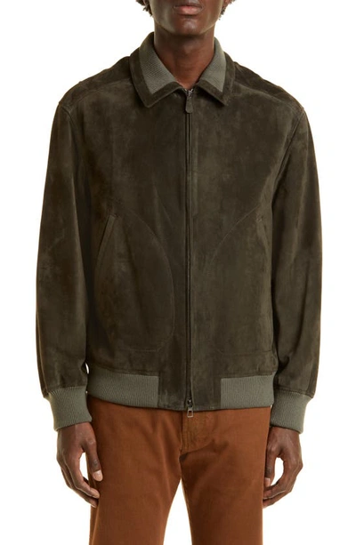 Loro Piana Kent Padded Smooth Suede Bomber Jacket In Army Green