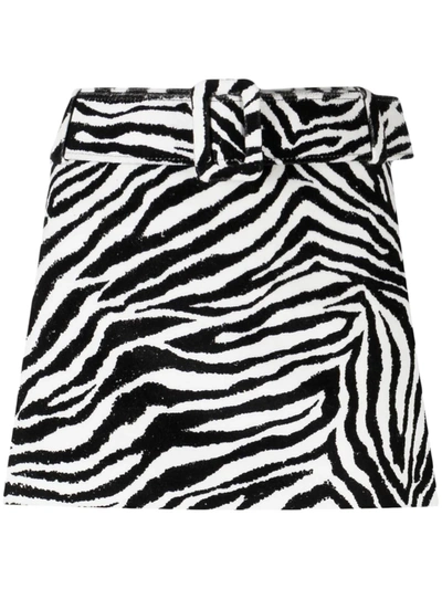 Alessandra Rich Belted Zebra-print Cotton-velvet Mini Skirt In Black